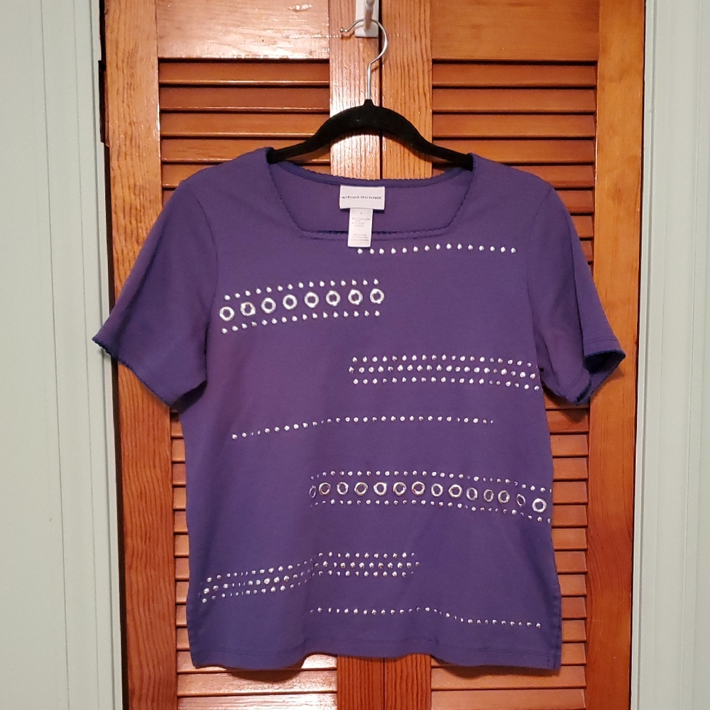 Alfred Dunner Purple Studded Short Sleeve Top